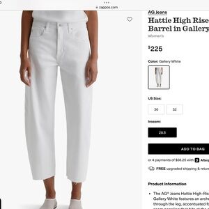 AG Jeans Hattie High Rise Raw Hem Ankle Barrel in Gallery White Size 28